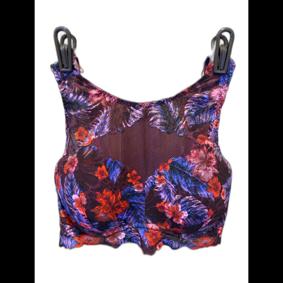 Victoria Secret Bralette Bra  Sz Small Black Pink Purple Lace Razorback Lingerie - Picture 1 of 12